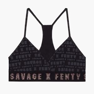 NEW SAVAGE X FENTY Black Grey Metallic Forever Savage Logo Bralette Bra Top XS